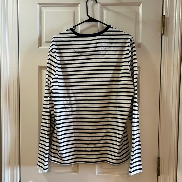Mr. P. Dynamic long sleeve tee shirt. Size L. Vibrant white & navy blue stripe. - Picture 2 of 6